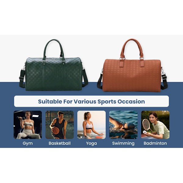 Reiseveske - PU-lær duffelbag for helgetur - Bærehåndtak - Stor treningsbagasje for reise, sport og friluftsliv (brun)