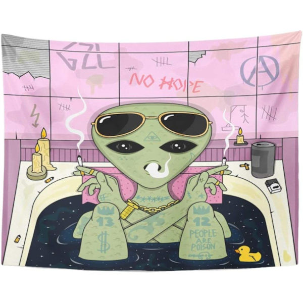 Tapestry Trippy Alien Smoke and Chill i Badrök Glasögon Hem