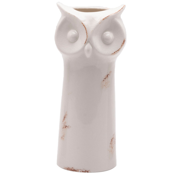 Hvid keramisk vase, sød ugle blomster vase til pejs, soveværelse,