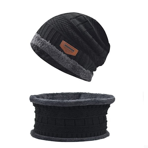 Herresæt herre strik vinterhue hat fleece tyk fleece beani