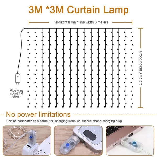 USD LED-gardinlys Girlander Festoon LED-lys Julelysstreng