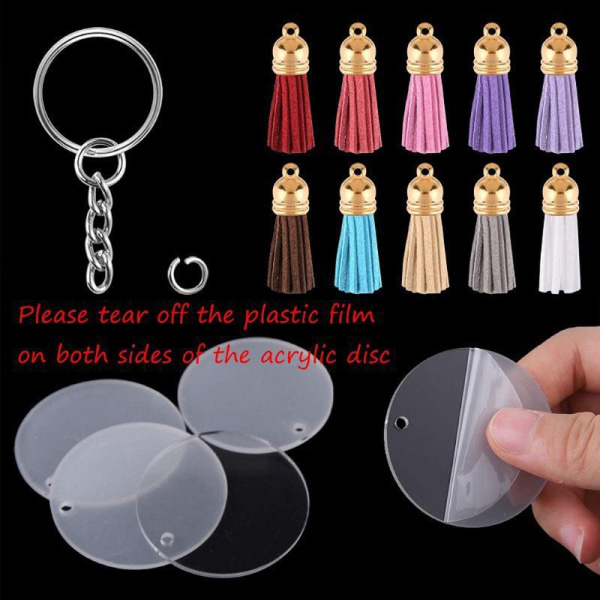1 set färgad läder tofs transparent akryl nyckelring combi