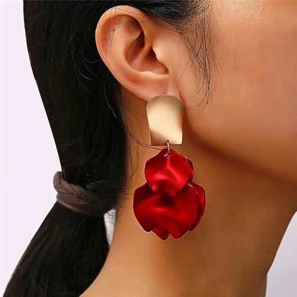 Rose Petal Drop Øredobber for Kvinner - Lange Blomsterfrynser Øredobber