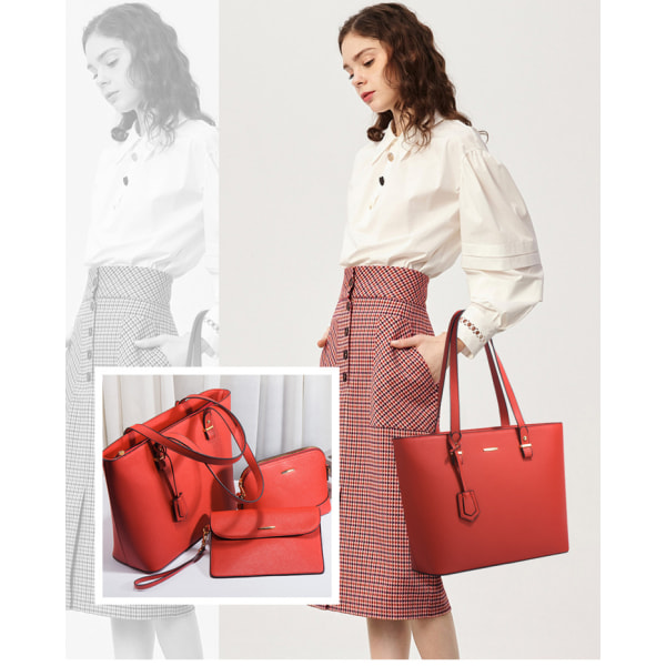 4 stk Kvinners Mote Håndvesker Lommebok Tote Bag Skulderveske Topphåndtak Satchel Veske Sett - Grå