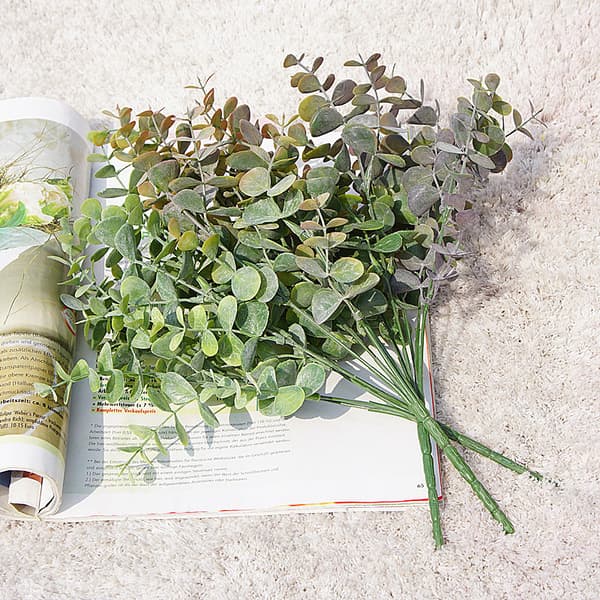 3 stk. Kunstige Plastplanter Blade Grøn Eucalyptus Gren fo