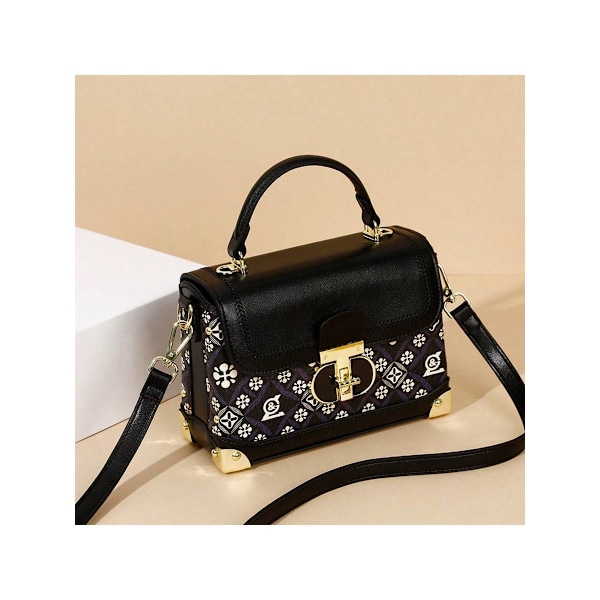 Damhandväskor, axelväskor, PU-läderväskor, crossbody-väskor, axelväskor, vattentäta väskor - Svart och lila Black and purple