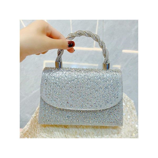 Skinnende Krystal Aften Clutch Taske Top Håndtag Håndtaske Crossbody Skuldertaske Bryllupsfest Brude Pung silver