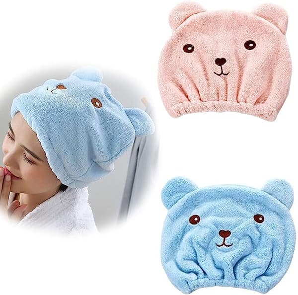 2 stk. Tørrehårshætte Hårhåndklæde Mikrofiber Hår