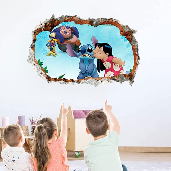 Stitch-seinäkoristeet 3D-rikkinäinen seinäpiirros lasten