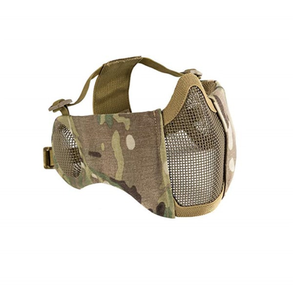 6\" Vikbar Halv Ansikts Airsoft Mesh Mask med Öronskydd, Mil