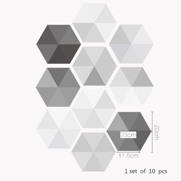 10 stycken Creative DIY hexagonala väggklistermärken svart och vitt