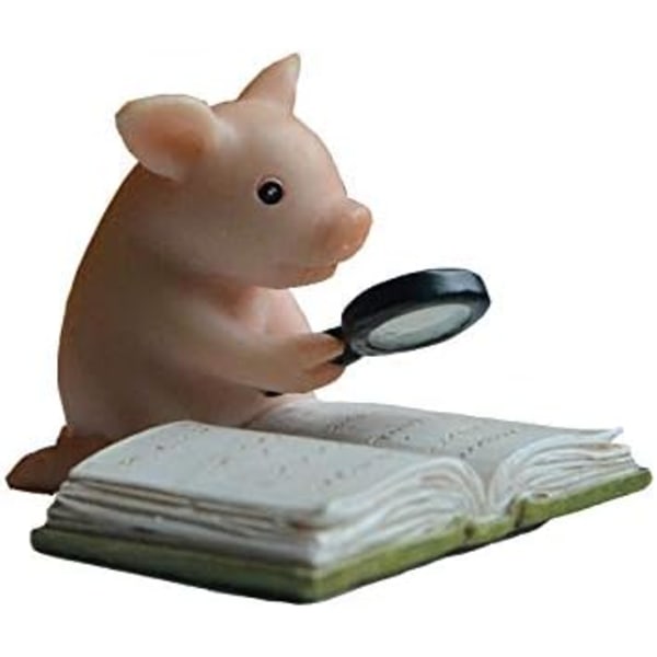 Miniature Fairy Garden Pig Figurine - Mini Læsende Gris