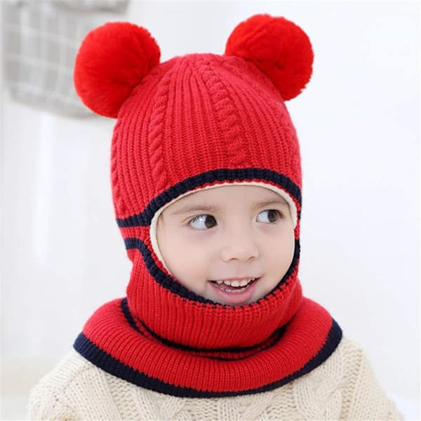 Baby Flicka Pojkar Vinter Varma Halsduk Sjal Mössa Stickad Söt Ansiktsmask