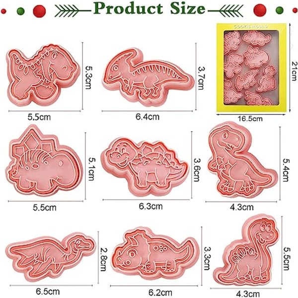 Dinosaurformet kutter, 8 stykker kakeform, 3D kjeks