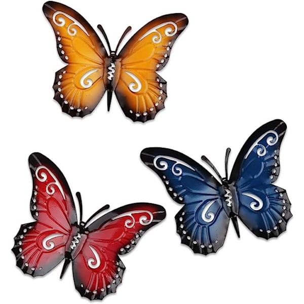 3 stk. Metall Butterfly Metall Butterfly Veggdekor