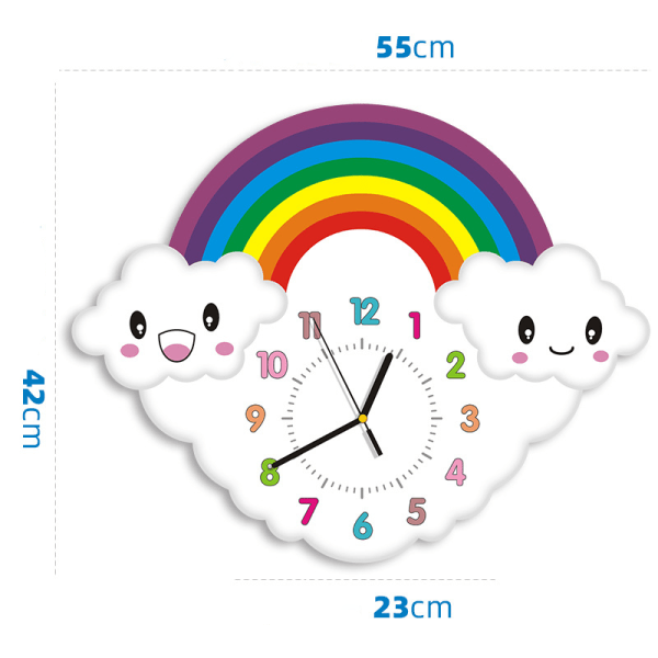 22 tommer tegneserie sød regnbue lydløs vægur til børneværelse