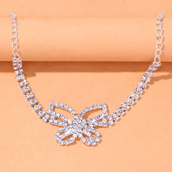 Kropp Rhinestone Leg Chain Sølv Sommerfugler Blanke Body Chains T