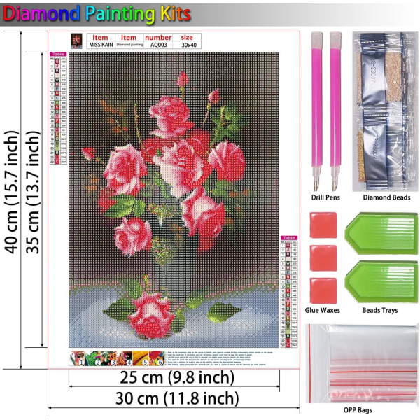 Blomster Diamantmaleri, 5D DIY Rosa Diamantkunstmaleri S