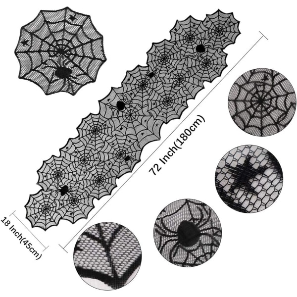 Halloween Bordløper 2 Stykker 18x72 Tommer Edderkoppnett Bordløper