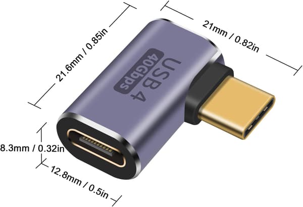 Rätvinklad USB C-adapter för USB 4-kabel, 40 Gbps USB 4-kabelannons