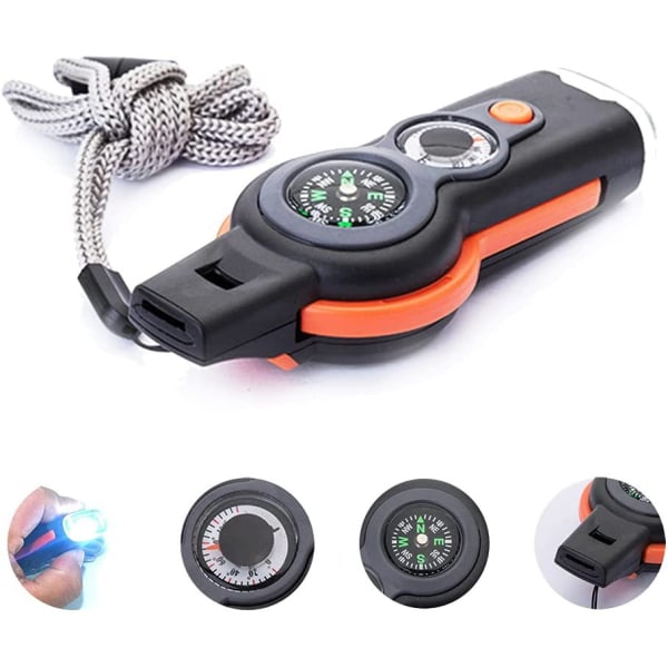 7 in 1 Multifunctional Outdoor Whistle with LED Light Thermomete