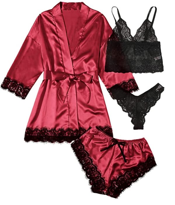 Kvindernes Blomsterblonde Camouflage Satin Pyjamas Underkjole Sæt af 4 S