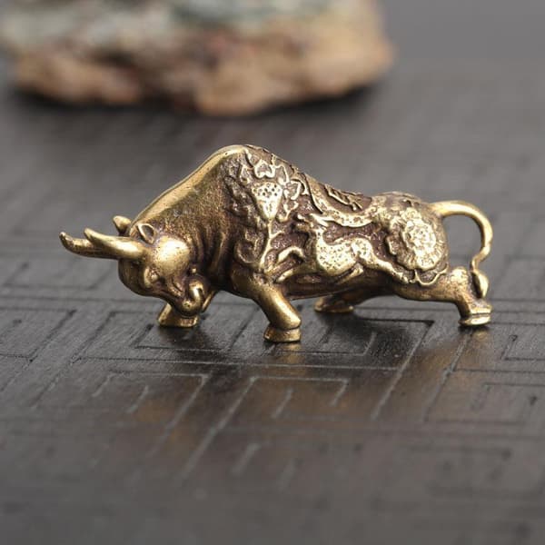 Solid Messing Tjur Figurin Liten Tjur Staty Hem Ornament Djur