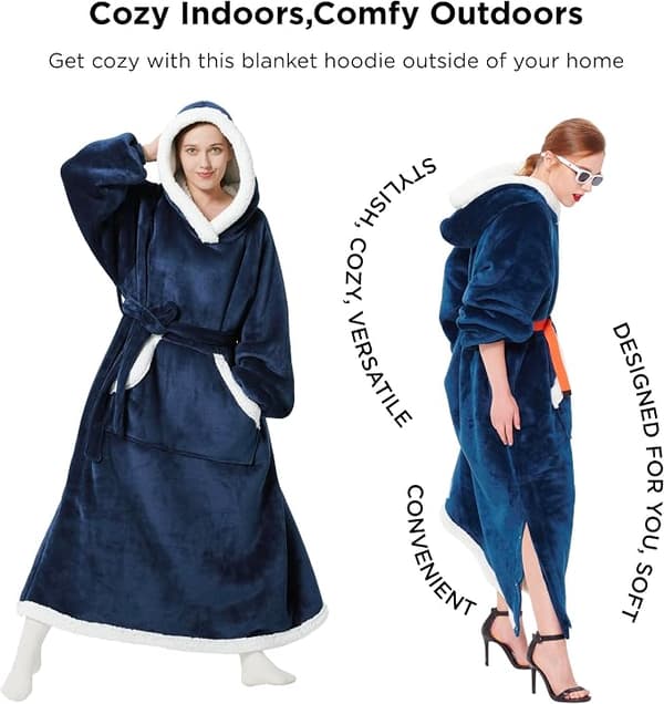 Oversized bærbar teppehettegenser, Sherpa fleece lang genser