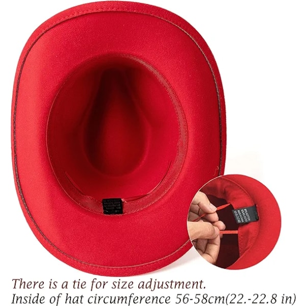 Western Cowboy Hat Bredt Krembrød Utendørs Fedora Hat, Rød