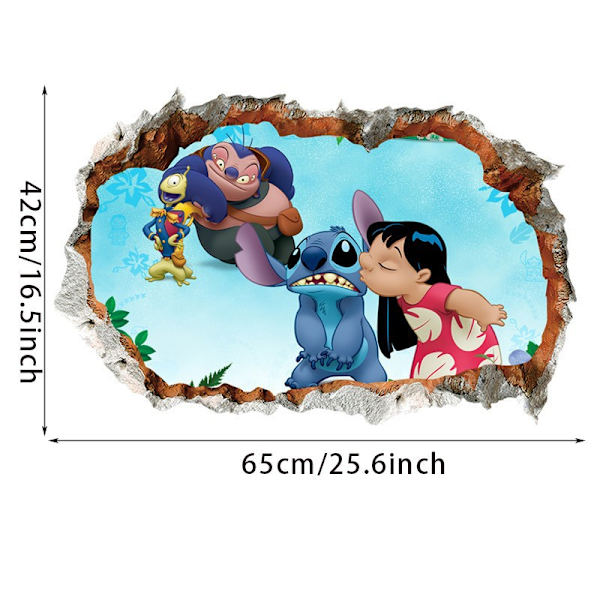 Stitch-seinäkoristeet 3D-rikkinäinen seinäpiirros lasten