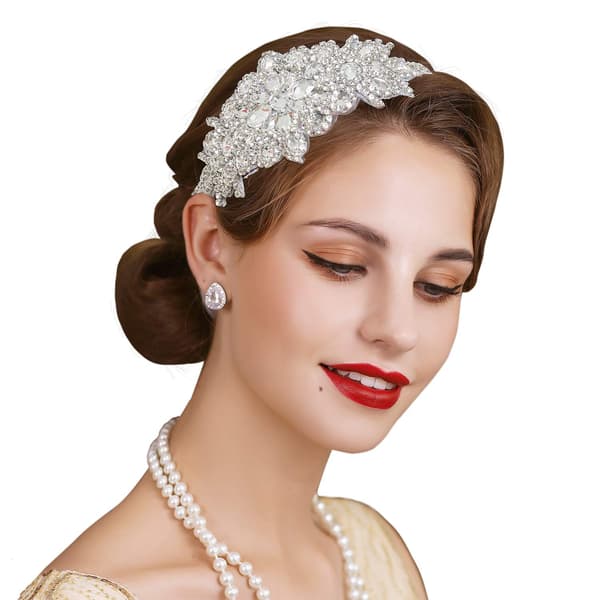Rhinestone flapper pannebånd - 1920-talls elastisk pannebånd