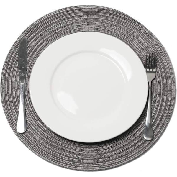Set med 6, grå 38 cm, flätade placemattor i polypropen och bomull