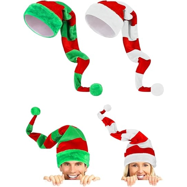 2 stk. Julealf Filthat Lang Stribet Plys Julemand Hat Chr