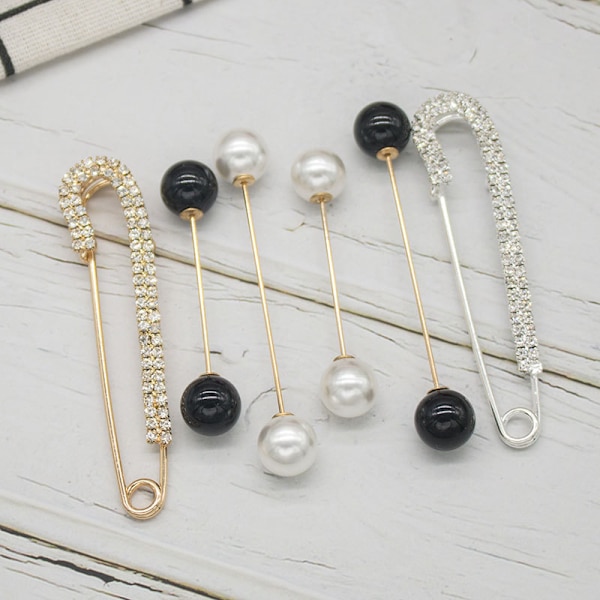 1 set med 6 stycken tröjklämma dubbelhuvud pärla brosch set cros