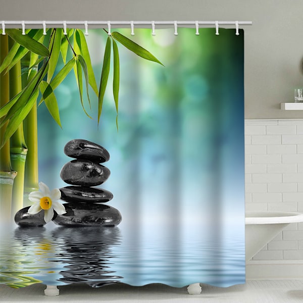 Duschdraperi i bambu lotus sten, med 12 plastkrokar 180*180cm