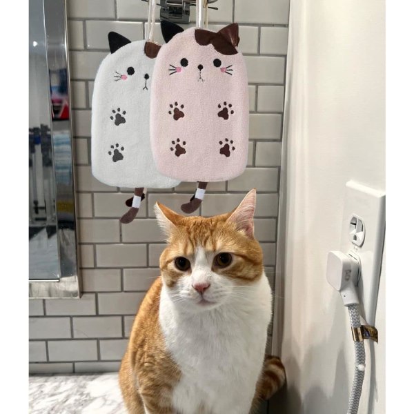 Katt handduk - Söta handdukar för badrum - Set med 2 katt handdukar - Katt