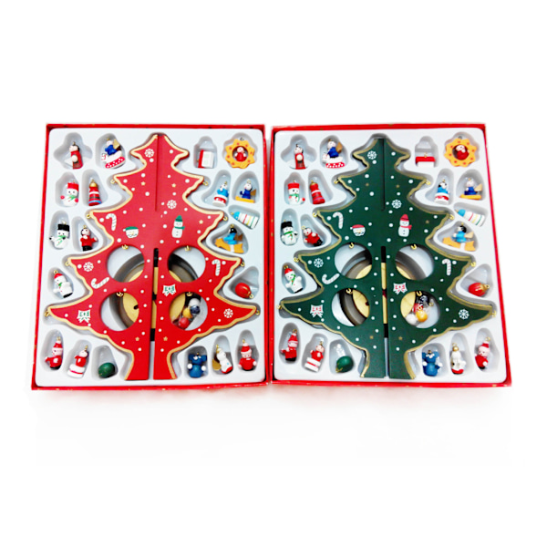 2 stk Miniatyr Julepynt Tre Ornamenter i Tre