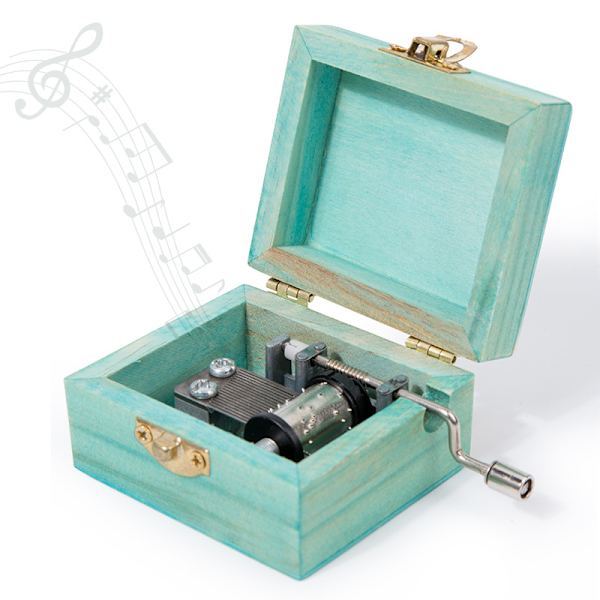 Presentförpackad trä handvev mini musikbox med söt katt Gray