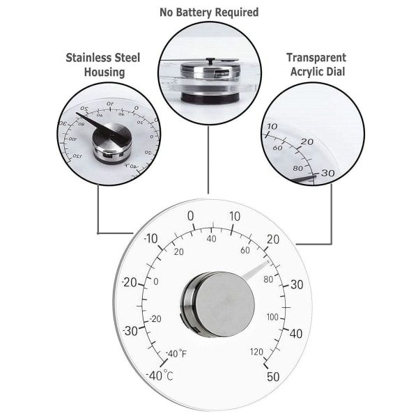 Rabattert innendørs utendørs vindus termometer, krever ikke batteri