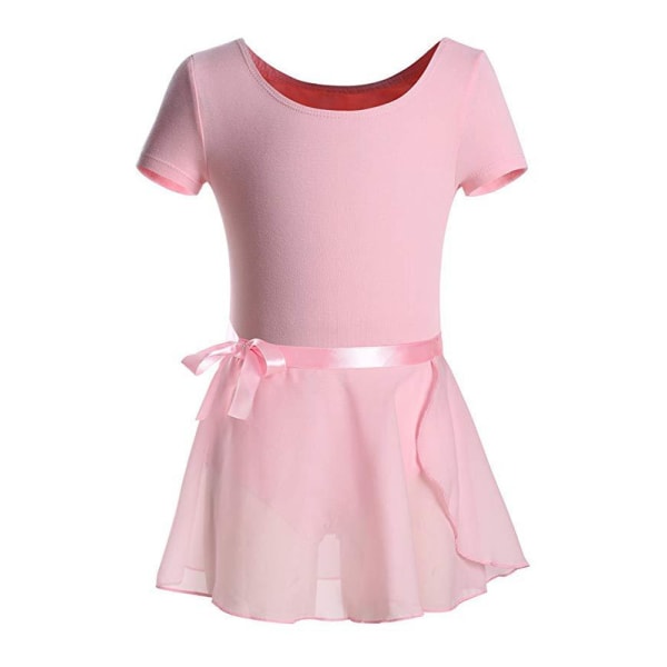 Girls Short Sleeve Leotard with Skirt Kids Dance Ballet Tutu Dresses - Pink