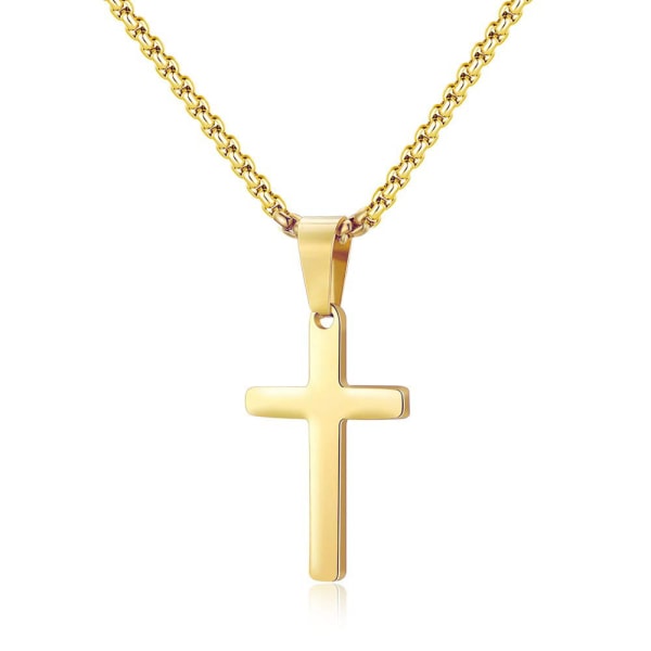 Cross Necklace for Men, Stainless Steel Gold Plain Cross Pendant