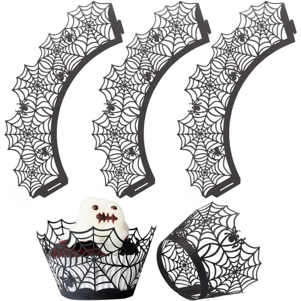 50 Pieces Halloween Cupcake Wrappers, Cobweb Laser Cut Baking Ca