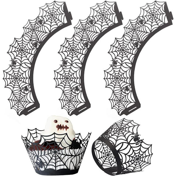 50 stk. Halloween Cupcake Wrappers, Cobweb Laser Cut Bagekopper