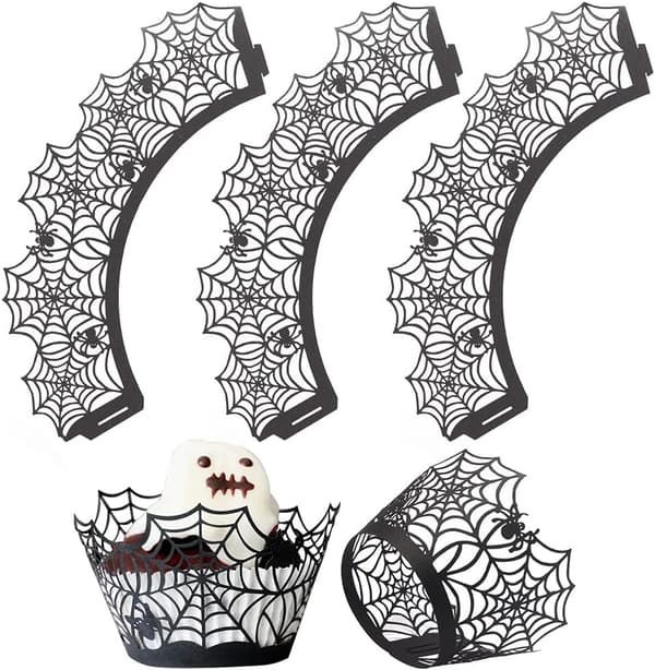 50 stk Halloween Cupcake Wrappers, Cobweb Laser Cut Baking Ca