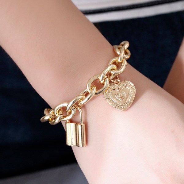 Hjärta charm armband med lås guld armband för kvinnor smycken