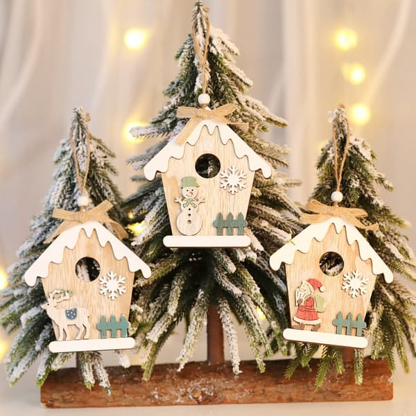 3 st trä målade julgran hängsmycken julhus penna