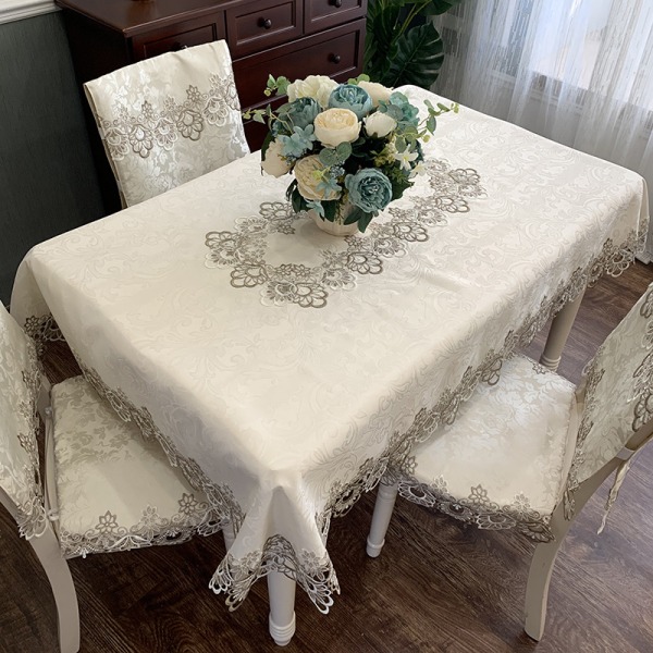 Duk med blommig broderad spets, skrynkelfri & fläckbeständig tygduk, bordsöverdrag för kök, middag - Shado grå 150*250cm