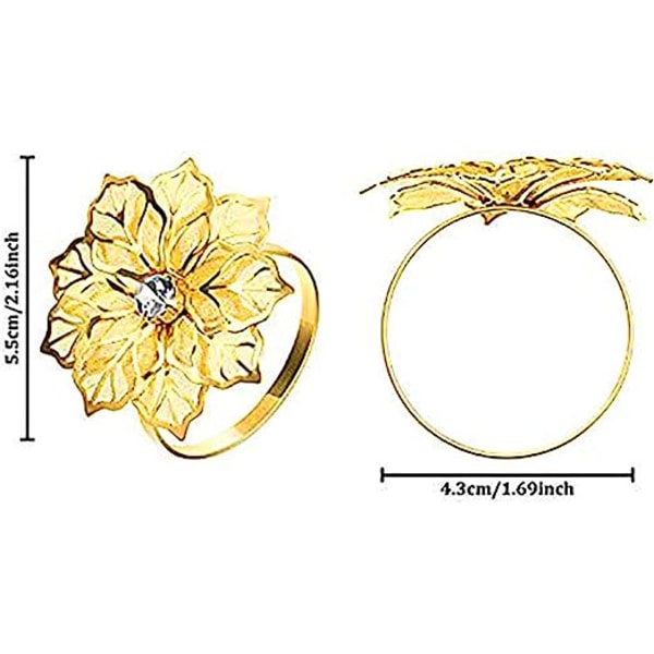 12-pack metallservettringar ihålig blomma form strass bröllop