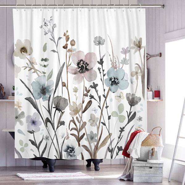 Blommig Duschdraperi, Boho Tyg Duschdraperier för Badrum