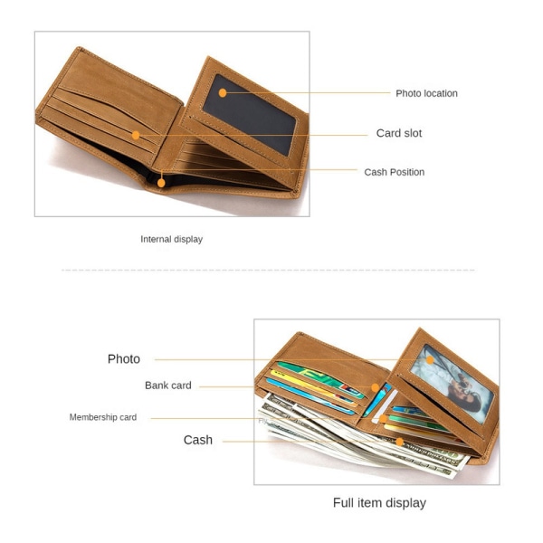 Herre Lommebok RFID Blokkering Lær Lommebok for Menn Topplommebok - Kaffe